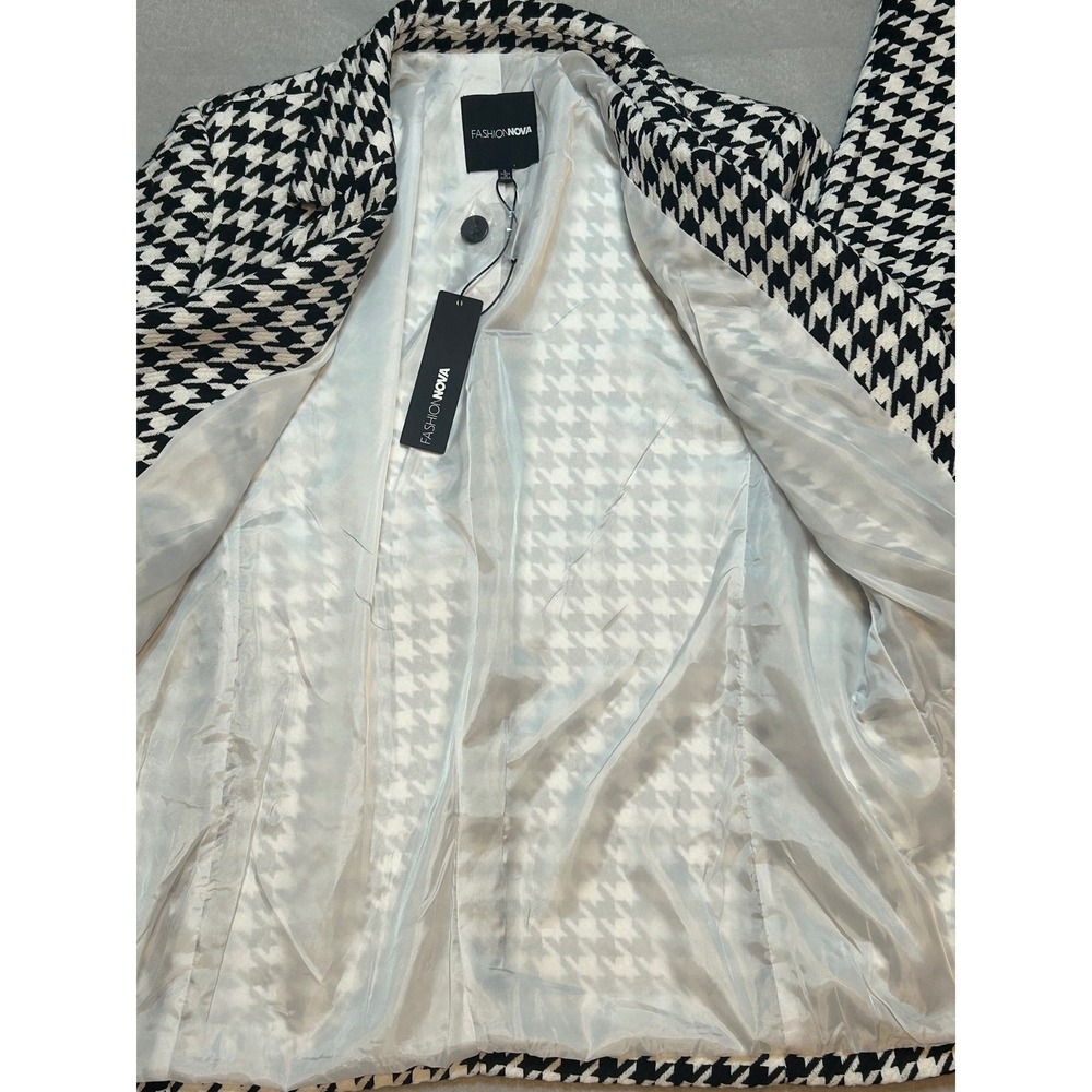 Fashion Nova Houndstooth Blazer Black White Two Button Jacket Large - Picture 5 of 8